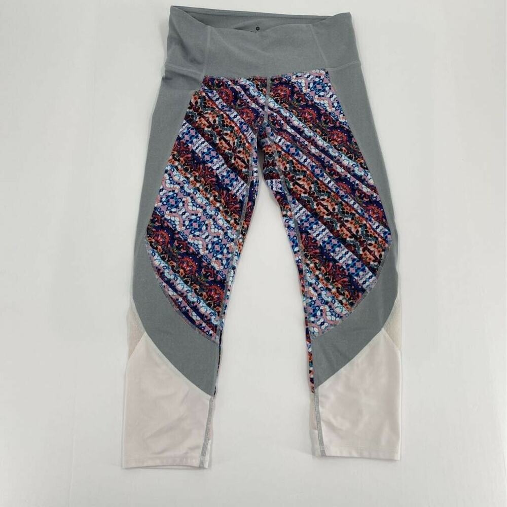 Athleta Nomad Salutation Womens Crop Leggings Pants Gray Blue Mid Rise Pull On S